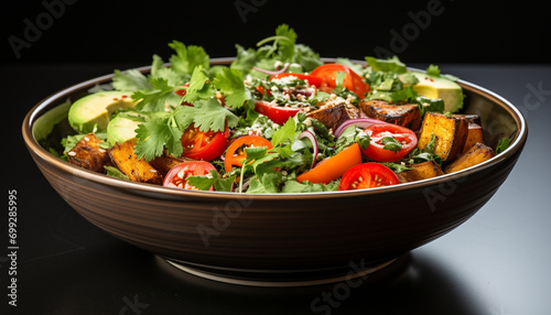 Healthy vegetarian salad with fresh vegetables and gourmet ingredients generated by AI