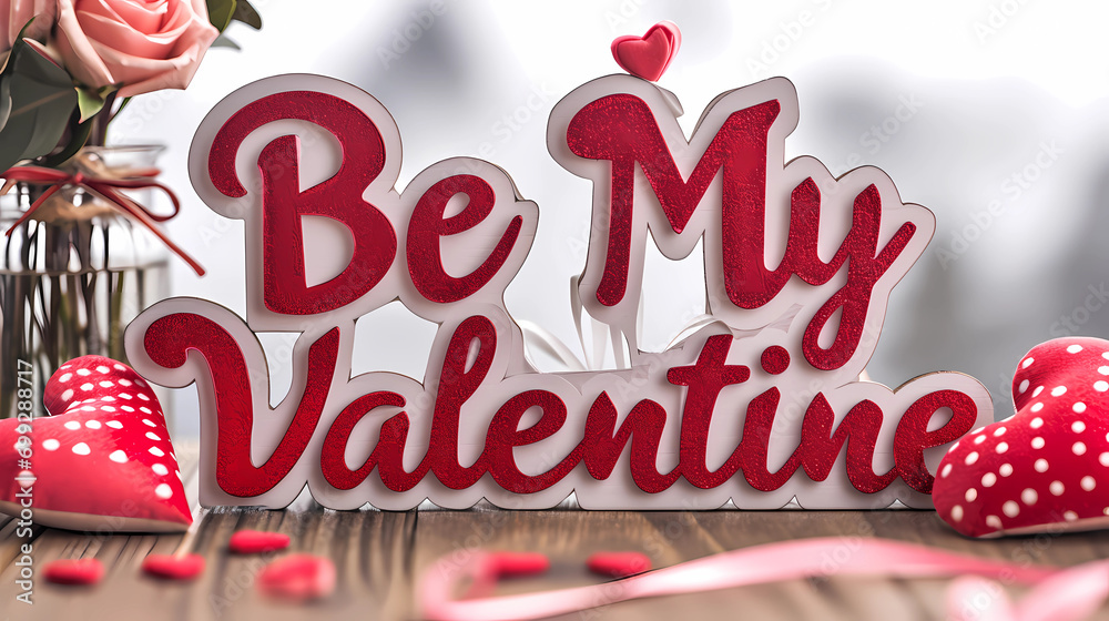 Be My Valentine in big letters with decorative hearts, the text be my valentine in big red letters on white background for a valentines day card