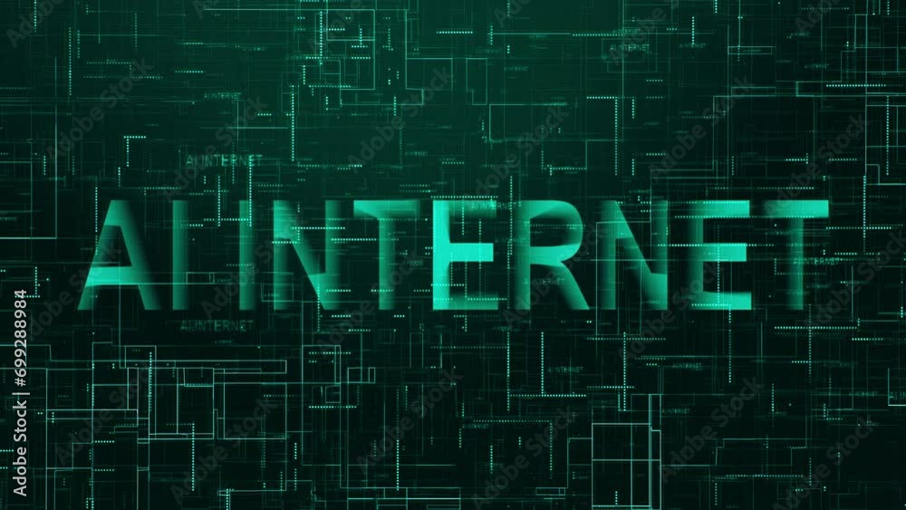 AI internet text technology data line animation cyan color AI internet text technology data line animation cyan color
