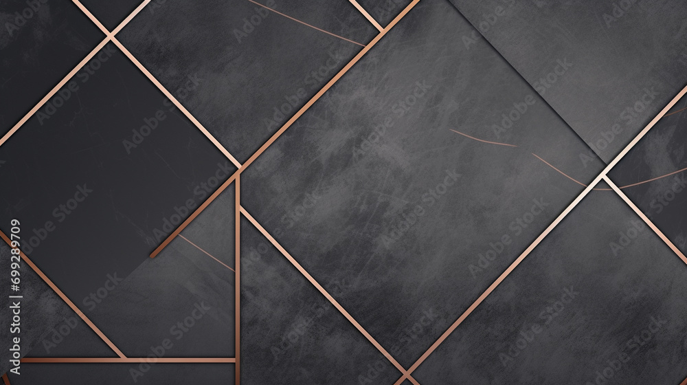 Charcoal gray marble, rose gold geometric lines; modern chic background for special occasion stationery. - obrazy, fototapety, plakaty 