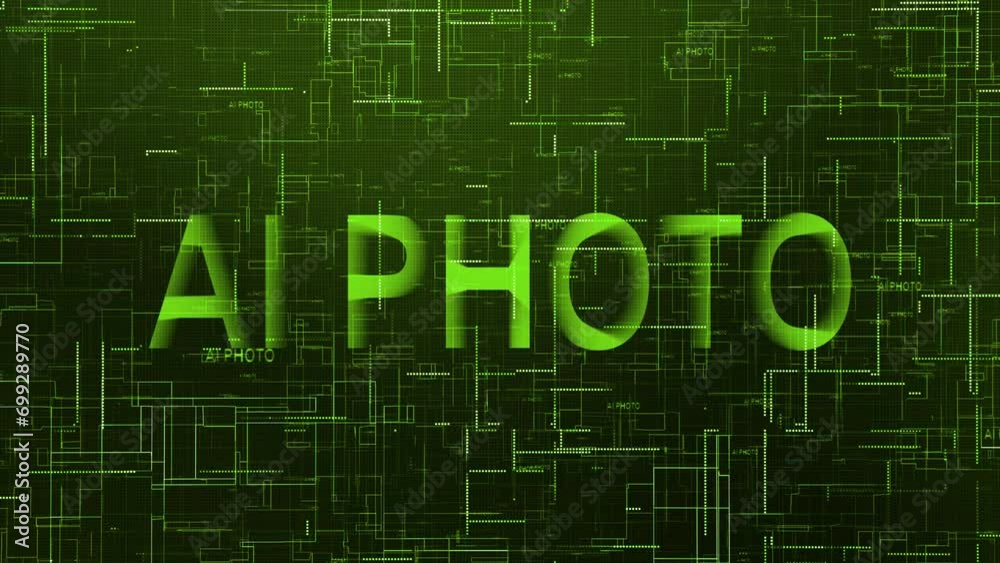 AI photo text technology data line animation green color AI photo text technology data line animation green color