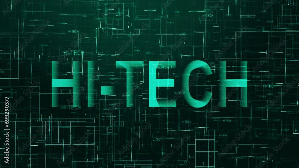 Hi tech text technology data line animation cyan color Hi tech text technology data line animation cyan color