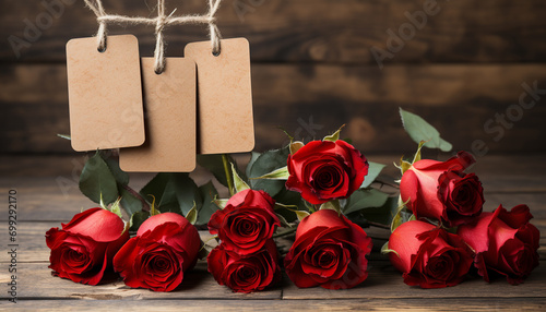 Wooden table with a fresh flower bouquet, a romantic gift generated by AI