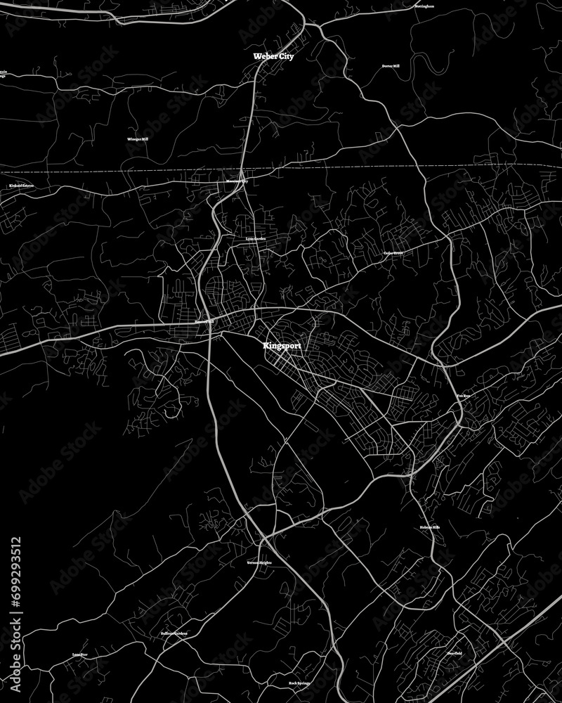 Kingsport Tennessee Map, Detailed Dark Map of Kingsport Tennessee