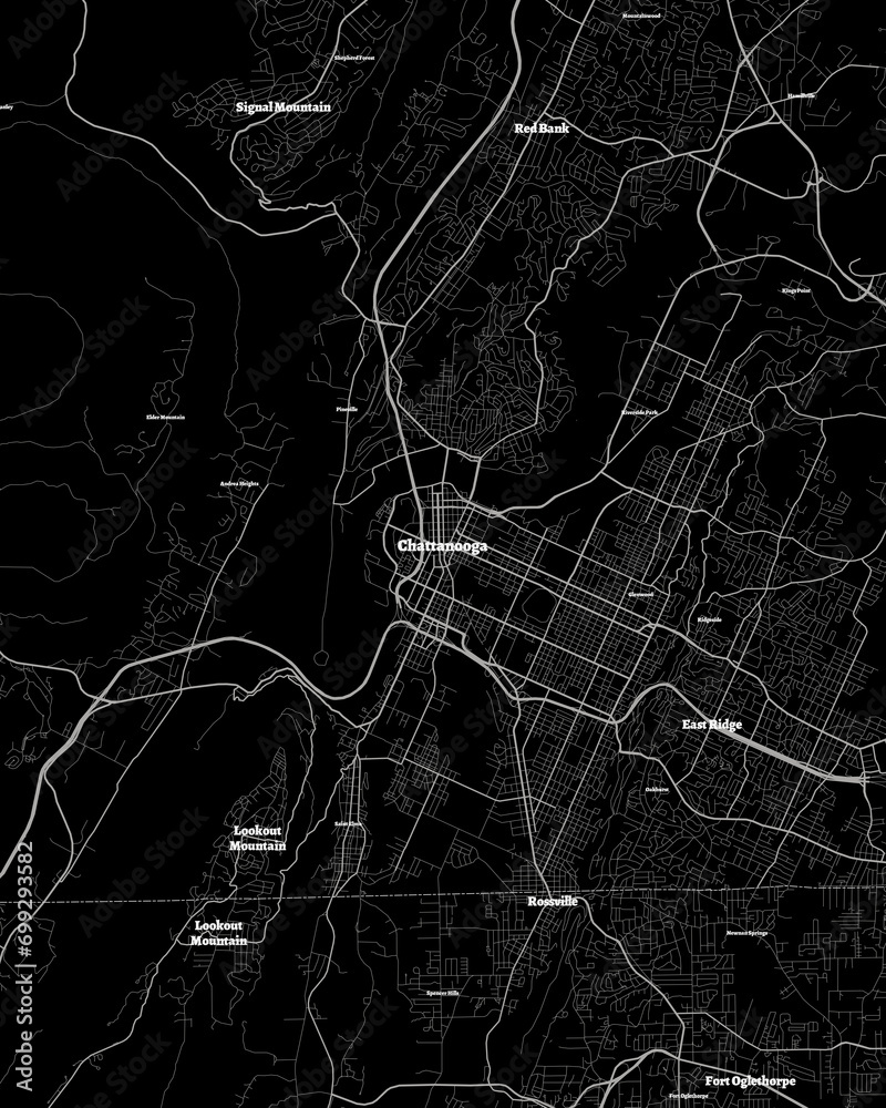 Chattanooga Tennessee Map, Detailed Dark Map of Chattanooga Tennessee ...