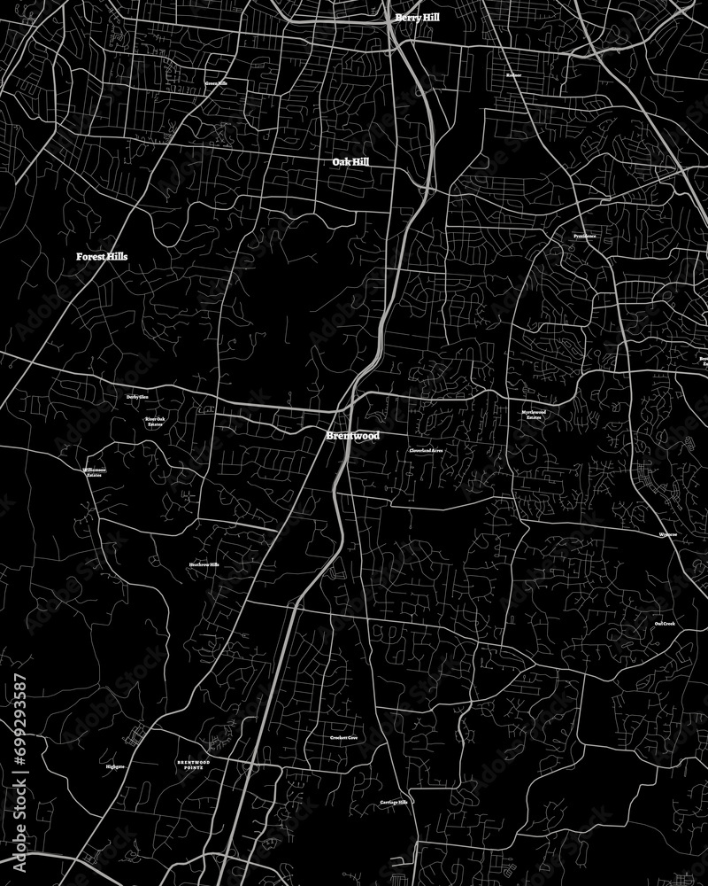 Brentwood Tennessee Map, Detailed Dark Map of Brentwood Tennessee