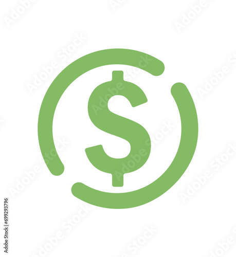 Cashback icon dollar with back arrow , return money, cash back rebate, green web symbol on white background