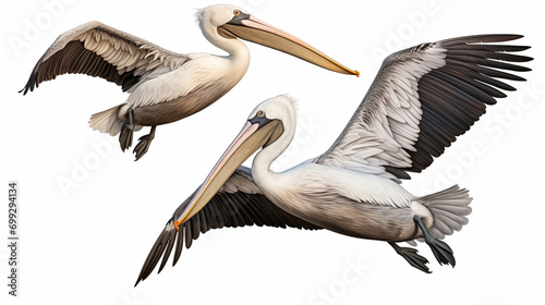 pelicans on a white background. AI Generative