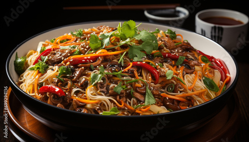 Freshness and spice in a delicious Chinese stir fried meal generated by AI