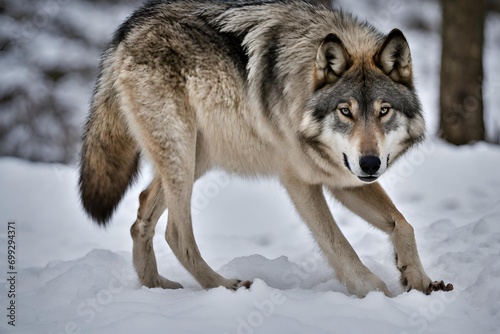 Grey wolf in winter forest. © Ikram