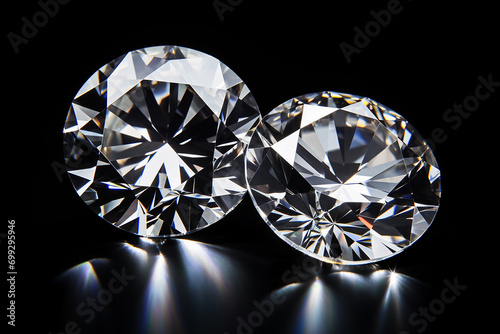 Dazzling Duo  Two Diamonds Isolated on Black Background - Precious Gemstones in Striking Contrast - Created with Generative AI Tools