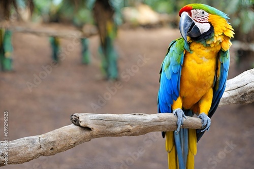 Beautiful macaw parrot sitting on a branch in the zoo © Ikram