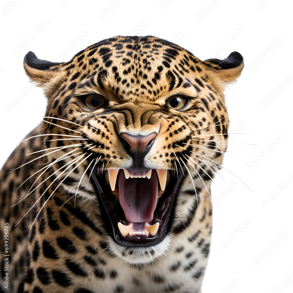 Fototapeta premium Leopard’s Half Body in Photo, Isolated on Transparent Background, PNG