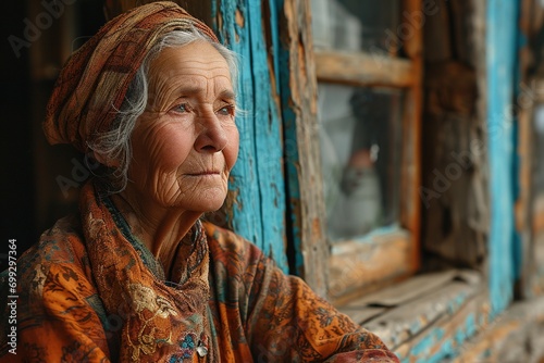 Old russian woman in village. photo