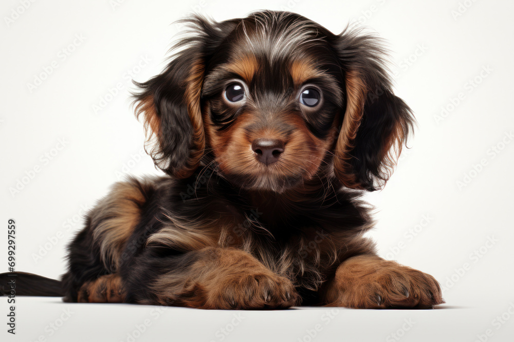 A charming puppy against a white backdrop, generative AI