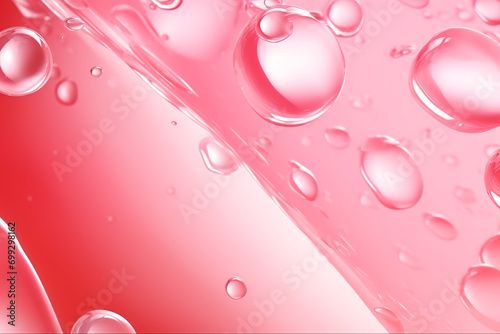 Vibrant Red Cream Gel Drops - Transparent Cosmetic Sample Texture with Bubbles on Pink Background - Created with Generative AI Tools