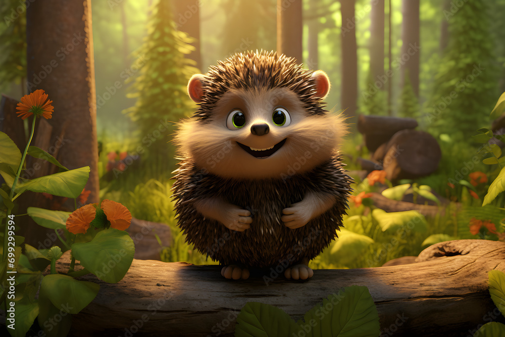 Cartoon hedgehog in the wood Cartoon hedgehog in the wood