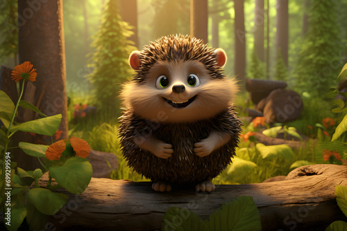 Cartoon hedgehog in the wood photo