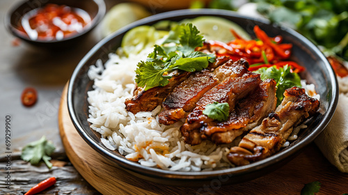 barbecue pork over rice in Asia style