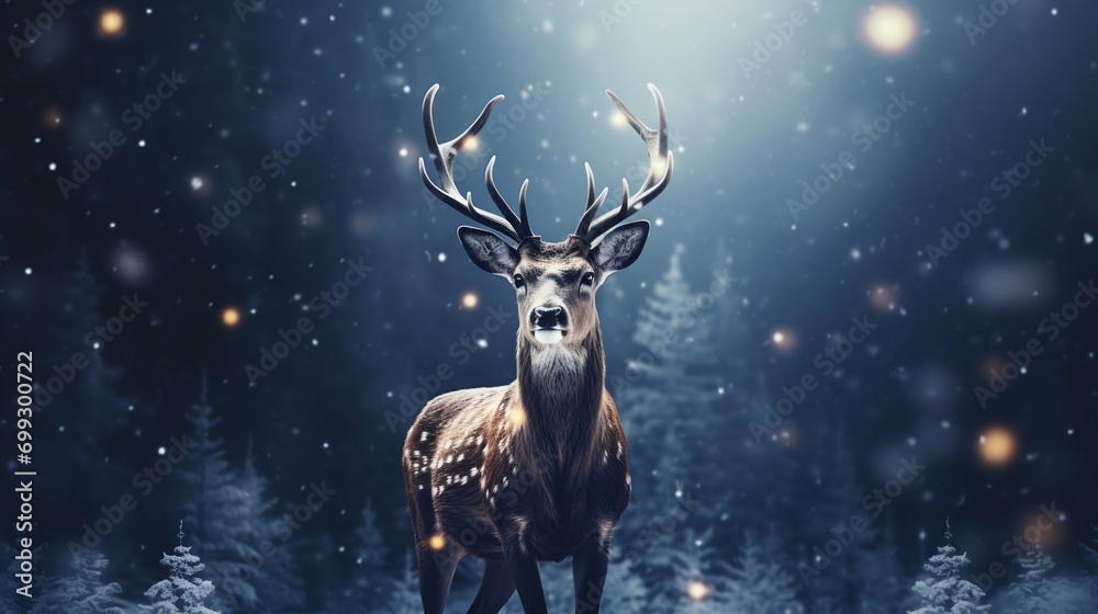 Enchanted Winter Deer in Snowy Forest. Generative ai - obrazy, fototapety, plakaty 
