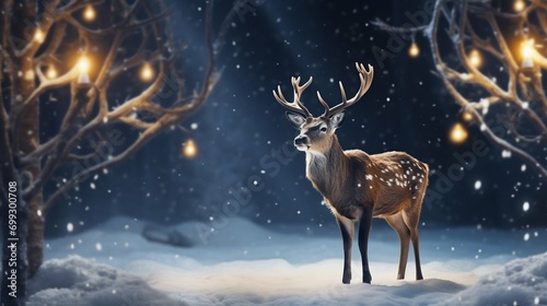Enchanted Winter Deer in Snowy Forest. Generative ai © Scrudje