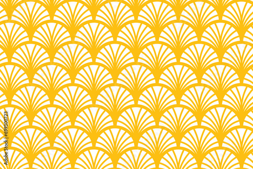 Seamless geometric floral pattern with scallops and lines