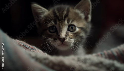 Cute kitten with soft fur, staring with playful curiosity generated by AI © Jeronimo Ramos