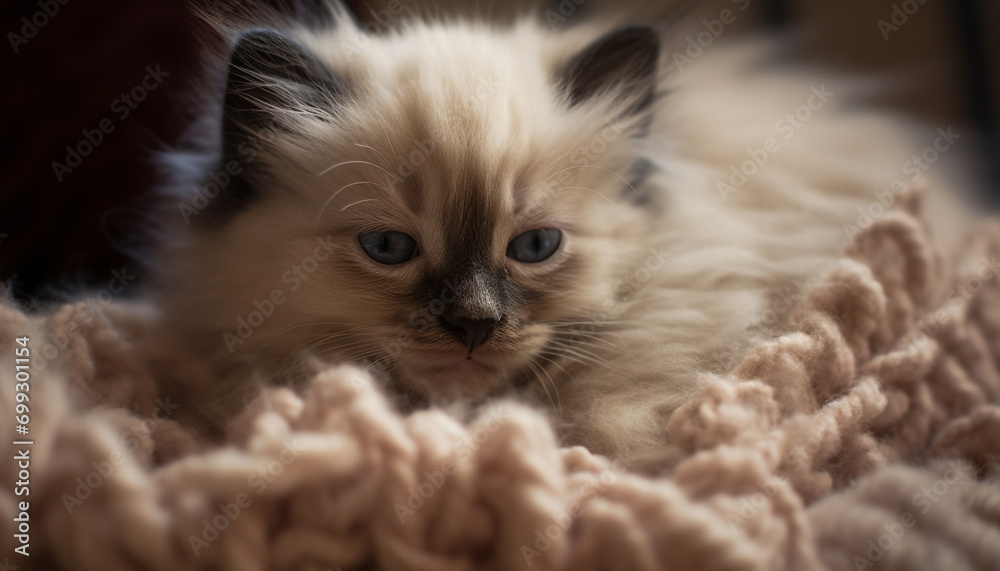 Cute kitten, small and fluffy, looking with softness and beauty generated by AI