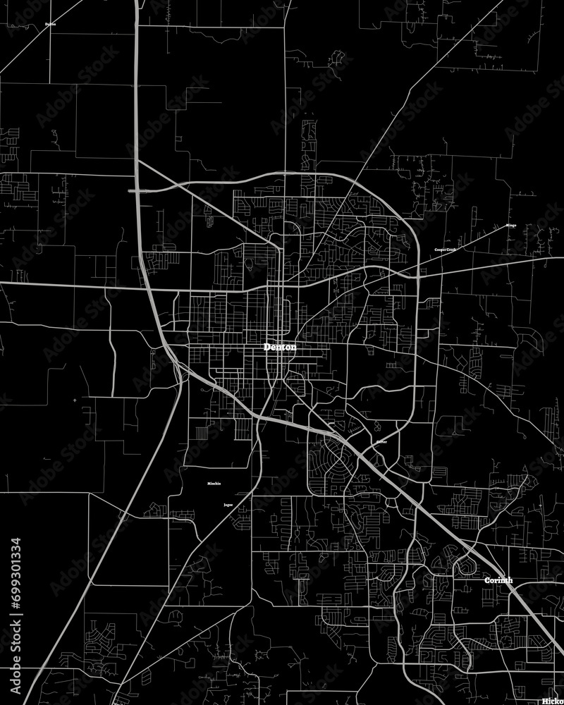 Denton Texas Map, Detailed Dark Map of Denton Texas