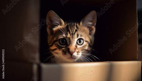 Cute kitten with striped fur, sitting and staring at camera generated by AI © Jeronimo Ramos