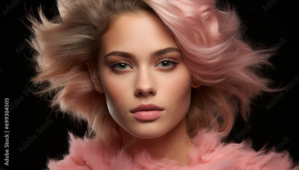 Beautiful woman with blond hair and curly hairstyle generated by AI Beautiful woman with blond hair and curly hairstyle generated by AI