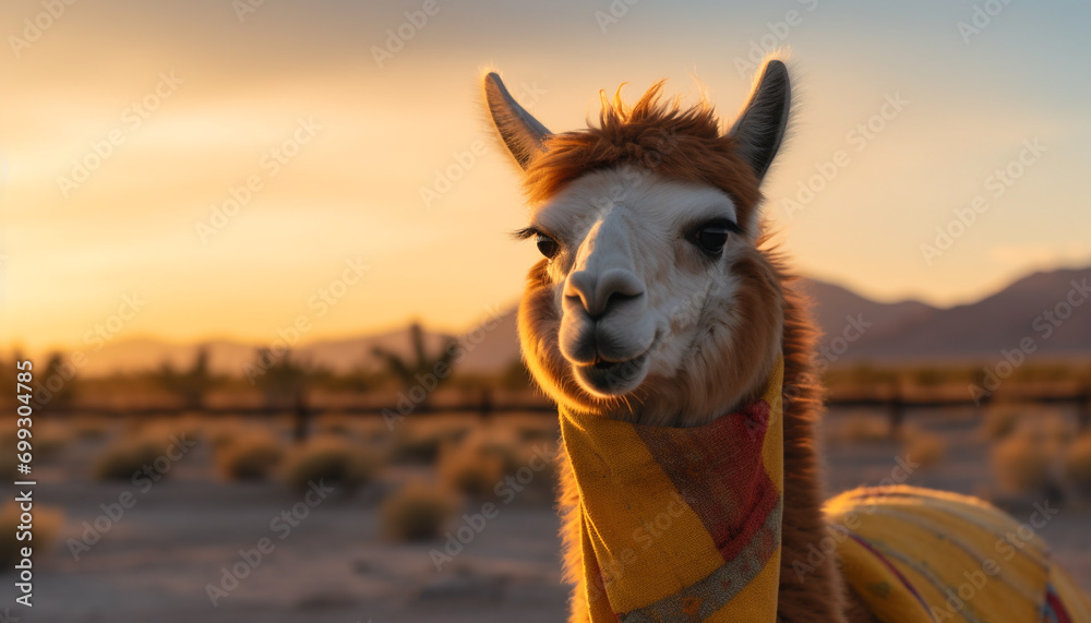 Obraz premium Camel gazes at sunset, showcasing nature beauty in Africa generated by AI