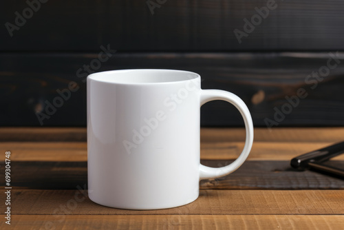 Mockup of the mug on the table. Space for text, branding concept