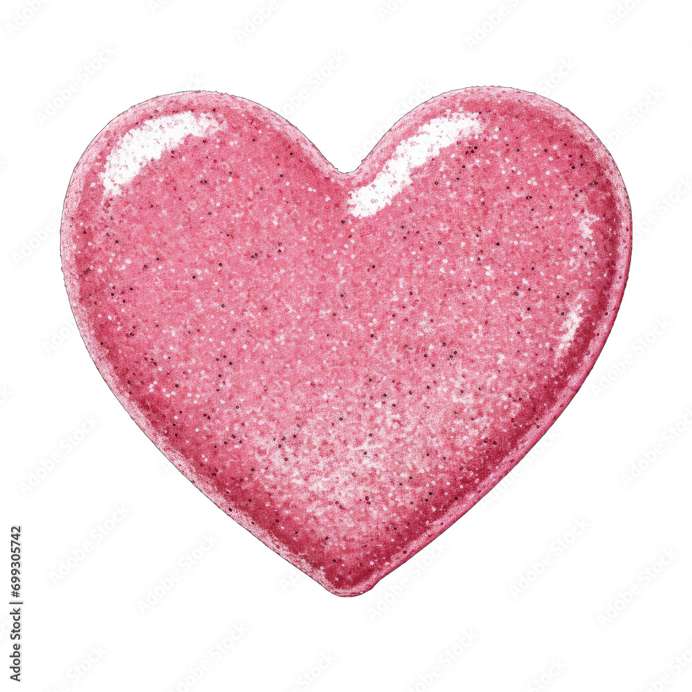 Glitter pink heart isolated on white background