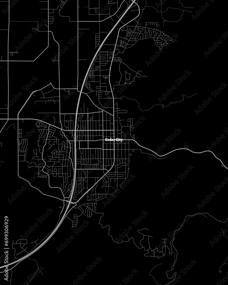 Detailed Dark Map of Cedar City, Utah