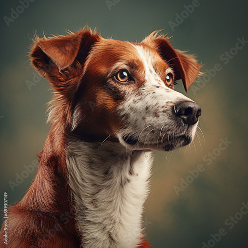 Portrait of a red and white dog, with hazel eyes