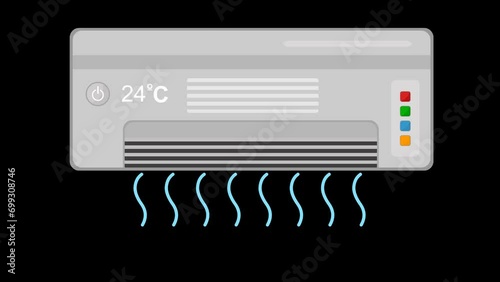 video animation illustration of an air conditioner with cooling waves, on a transparent background with alpha channel set to zero photo
