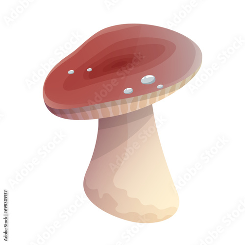 Cartoon mushroom. Edible mushroom, chanterelle, niscalo, vector illustration. Type of forest mushrooms. Organic mushroom from the genus Russulaceae, non-poisonous mushroom.