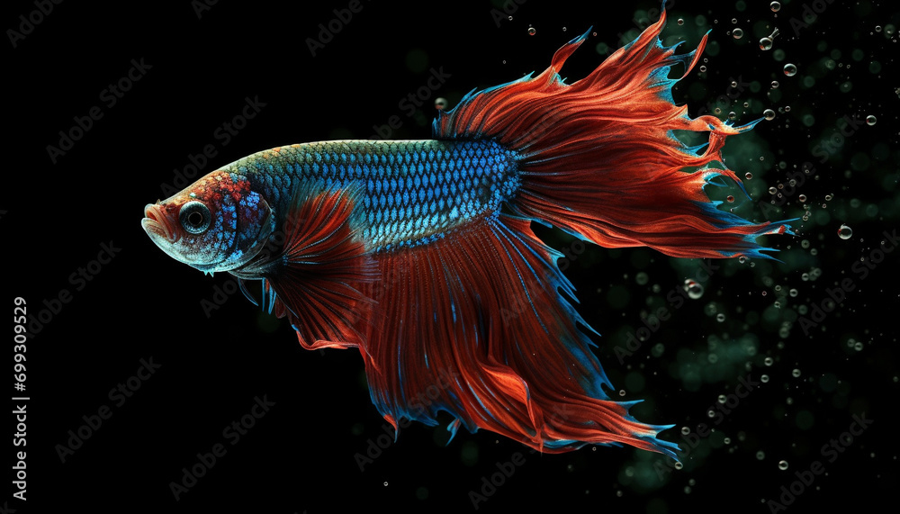 Siamese fighting fish in motion, swimming underwater, displaying beauty generated by AI