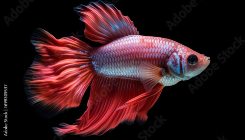 Siamese fighting fish swimming in dark water, displaying vibrant colors generated by AI