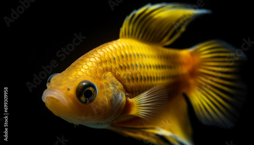 A vibrant yellow fish swimming in a tropical underwater paradise generated by AI