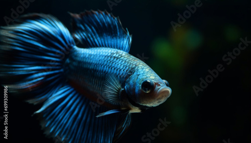 Blue fish swimming underwater, showcasing beauty in nature aquatic elegance generated by AI © Jeronimo Ramos