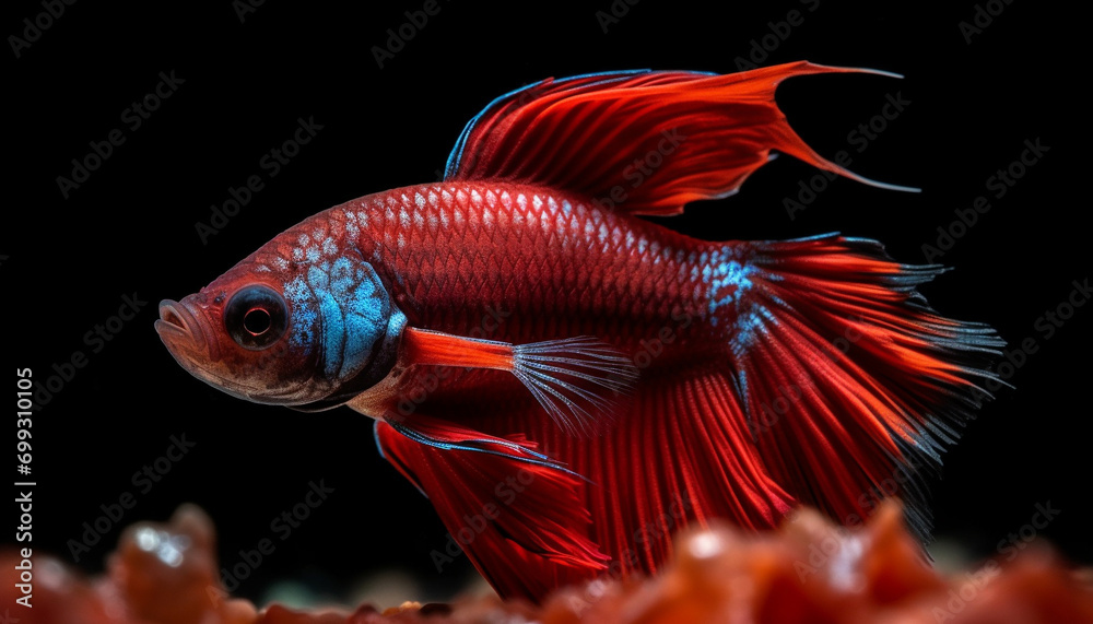Underwater motion Siamese fighting fish swimming in multi colored beauty generated by AI