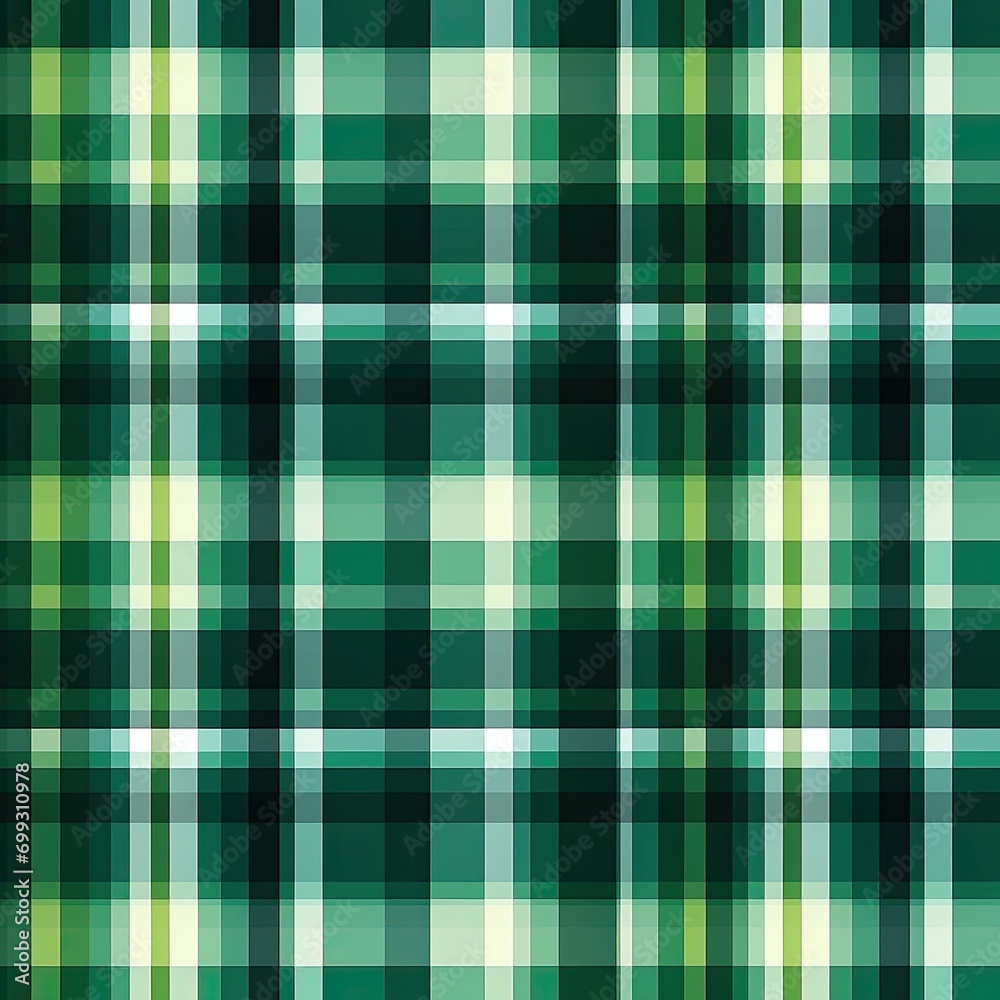 Fototapeta premium Digital Green Plaid Textile Pattern Tartan Cloth Crisscrossed Lines Checkered Backdrop Cozy Banner Rustic Background Sett Wallpaper