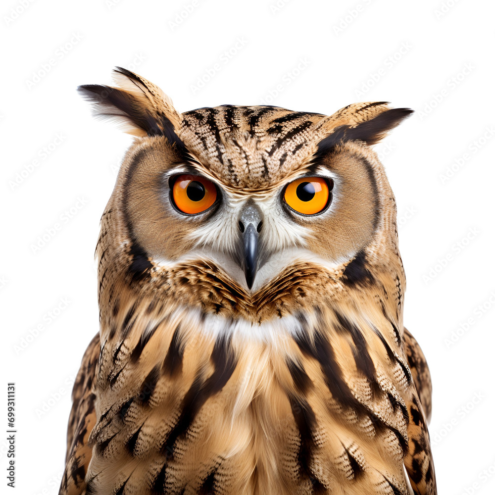 Detailed Close Up of a Half Body Owl, Isolated on Transparent Background, PNG Detailed Close Up of a Half Body Owl, Isolated on Transparent Background, PNG