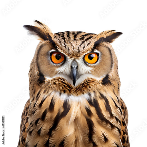 Detailed Close Up of a Half Body Owl, Isolated on Transparent Background, PNG