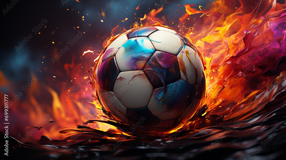 Fototapeta premium Soccer ball with red fire illustration