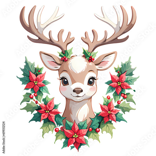 christmas reindeer with holly berry