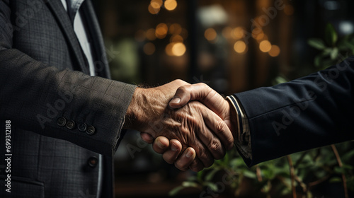 A formal handshake between two people