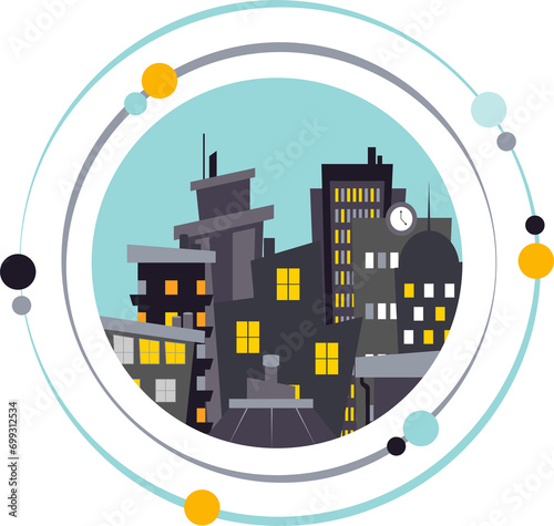 Rooftops in the city graphic icon symbol with transparent background #699312534